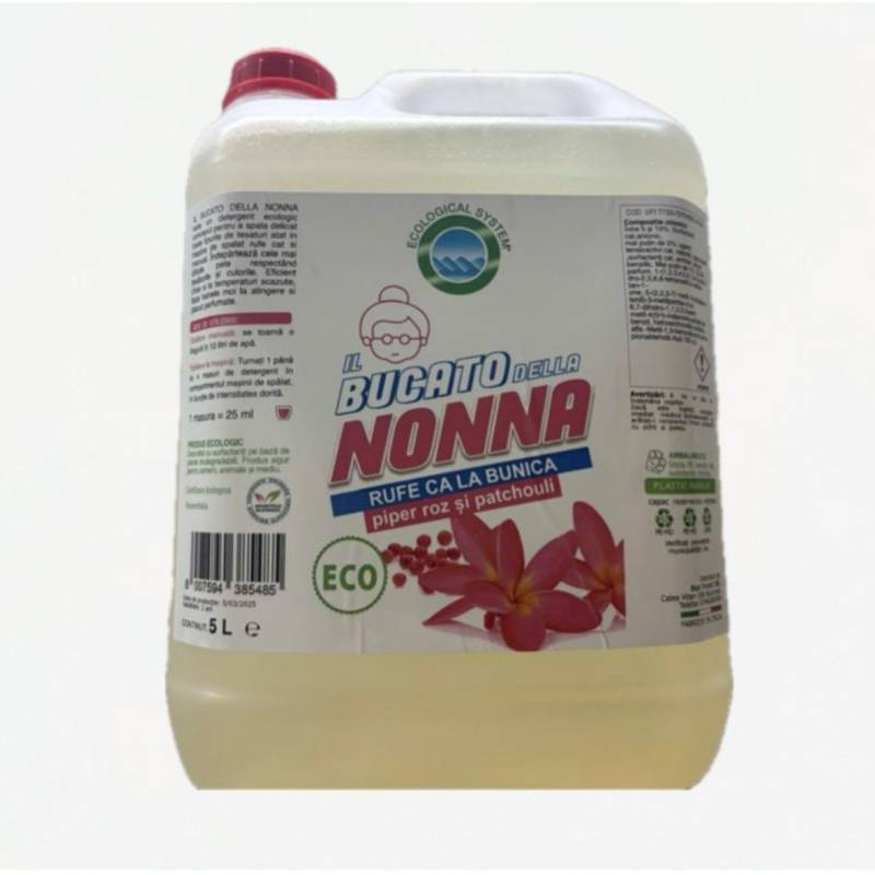 Detergent de rufe ecologic Bucato della nona - rufe ca la bunica cu parfum de piper roz si pauchulli - 5 L Detergent de rufe ecologic Bucato della nona - rufe ca la bunica cu parfum de piper roz si pauchulli - 5 L