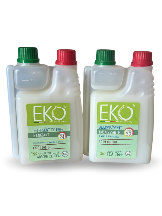 Pachet EKO Arbore de Ceai – Detergent Igienizant + Balsam pentru Rufe Moi și Parfumate